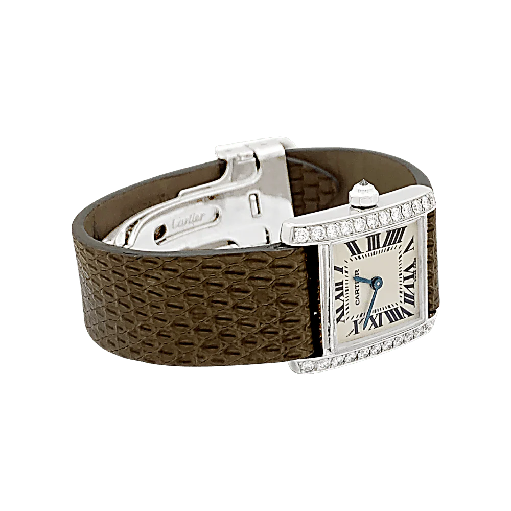 Montre CARTIER "Tank Française" en or blanc, cuir, acier et diamants - Image 4