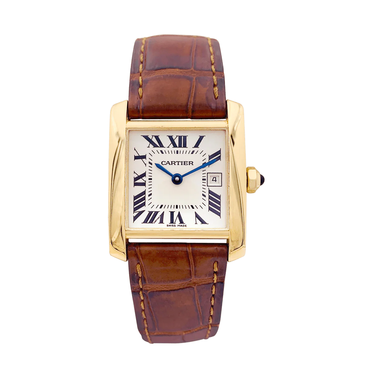 Montre CARTIER "Tank Française" en or jaune, cuir et acier