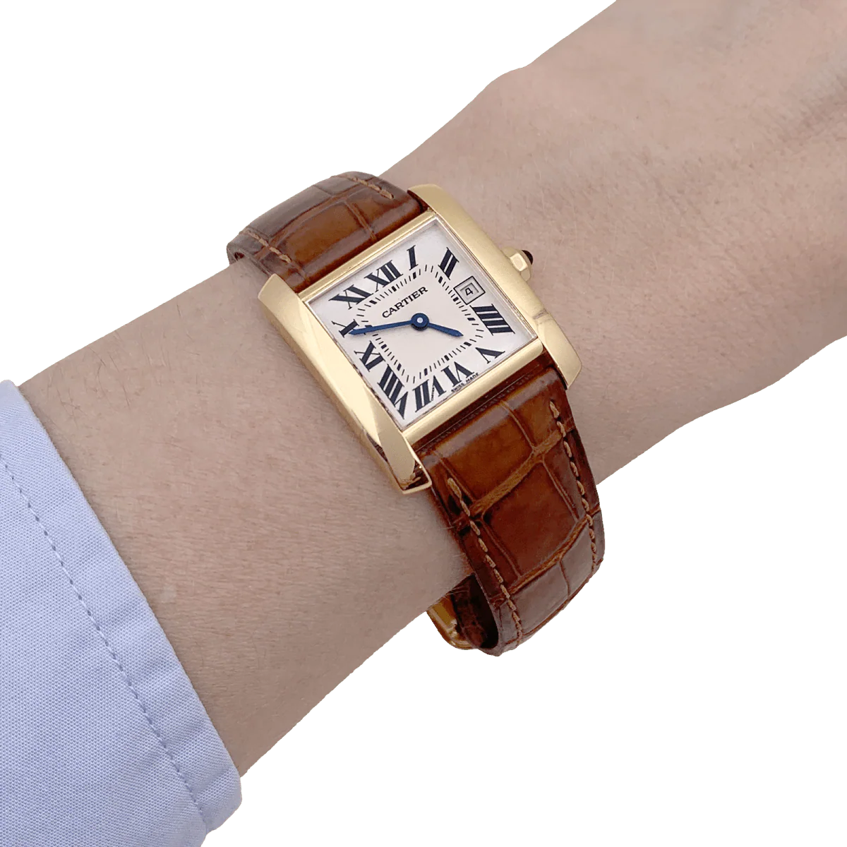 Montre CARTIER "Tank Française" en or jaune, cuir et acier - Image 2