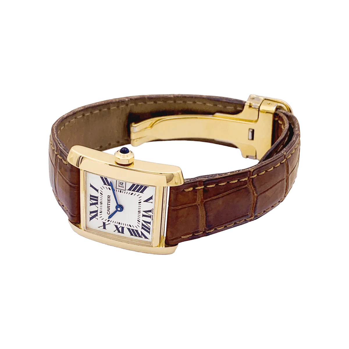 Montre CARTIER "Tank Française" en or jaune, cuir et acier - Image 3