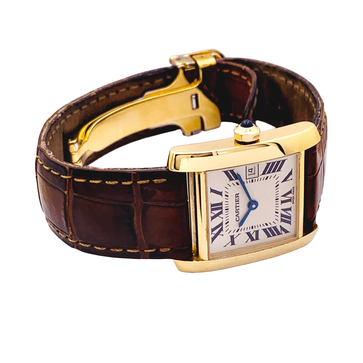 Montre CARTIER "Tank Française" en or jaune, cuir et acier - Image 5