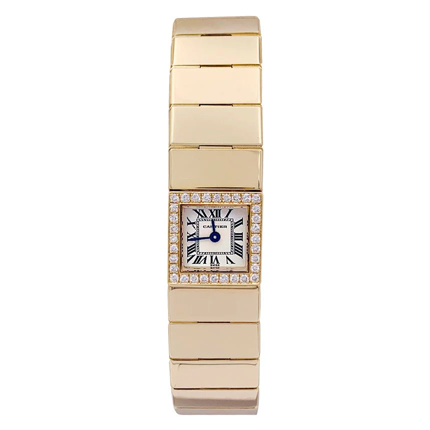 Montre Cartier, "Tank Lingot", or jaune, diamants.