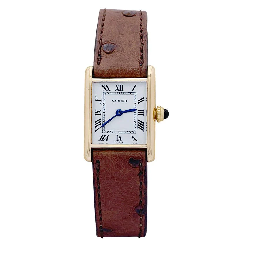Montre Mécanique CARTIER "Tank Louis Cartier" en or jaune, or rose et cuir