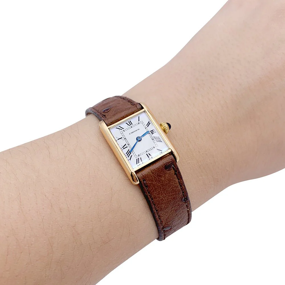 Montre Mécanique CARTIER "Tank Louis Cartier" en or jaune, or rose et cuir - Image 2