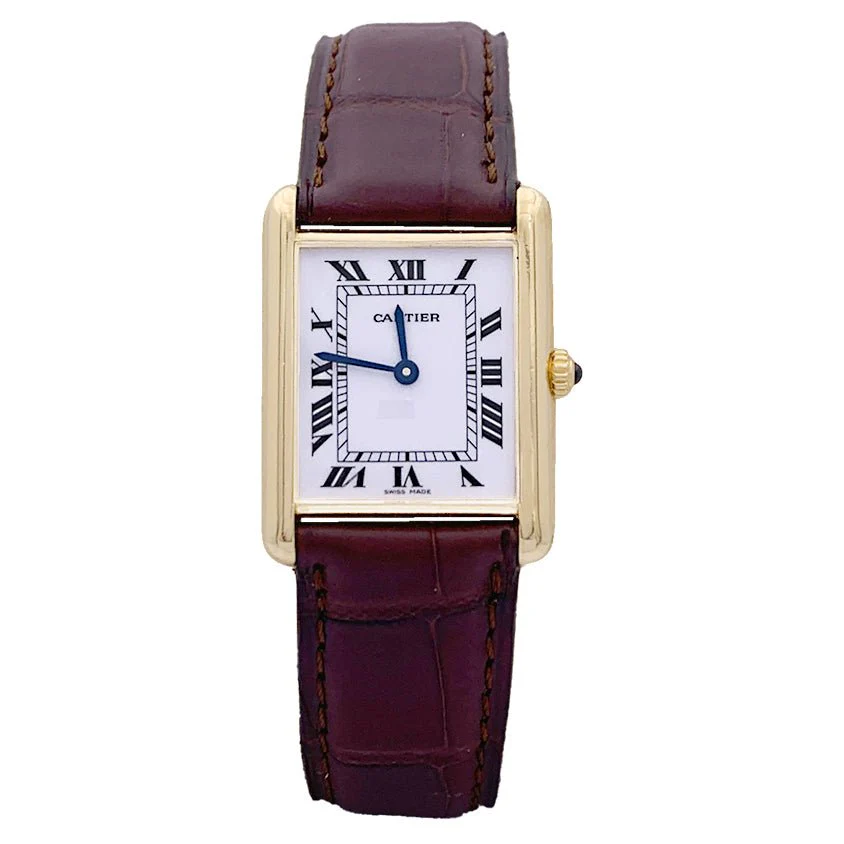 Montre CARTIER "Tank Louis Cartier"en  or jaune et cuir