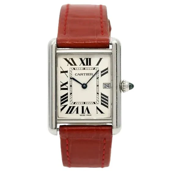 Montre CARTIER "Tank Louis" en or blanc, saphir et cuir - Image 10