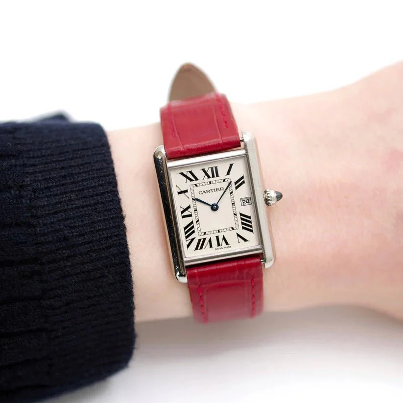 Montre CARTIER "Tank Louis" en or blanc, saphir et cuir - Image 11