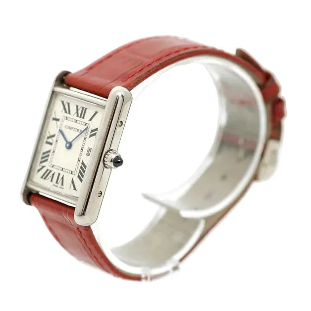 Montre CARTIER "Tank Louis" en or blanc, saphir et cuir - Image 12