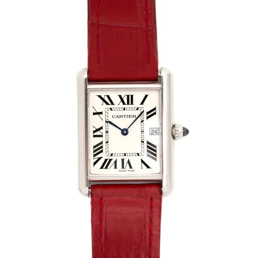 Montre CARTIER "Tank Louis" en or blanc, saphir et cuir - Image 13