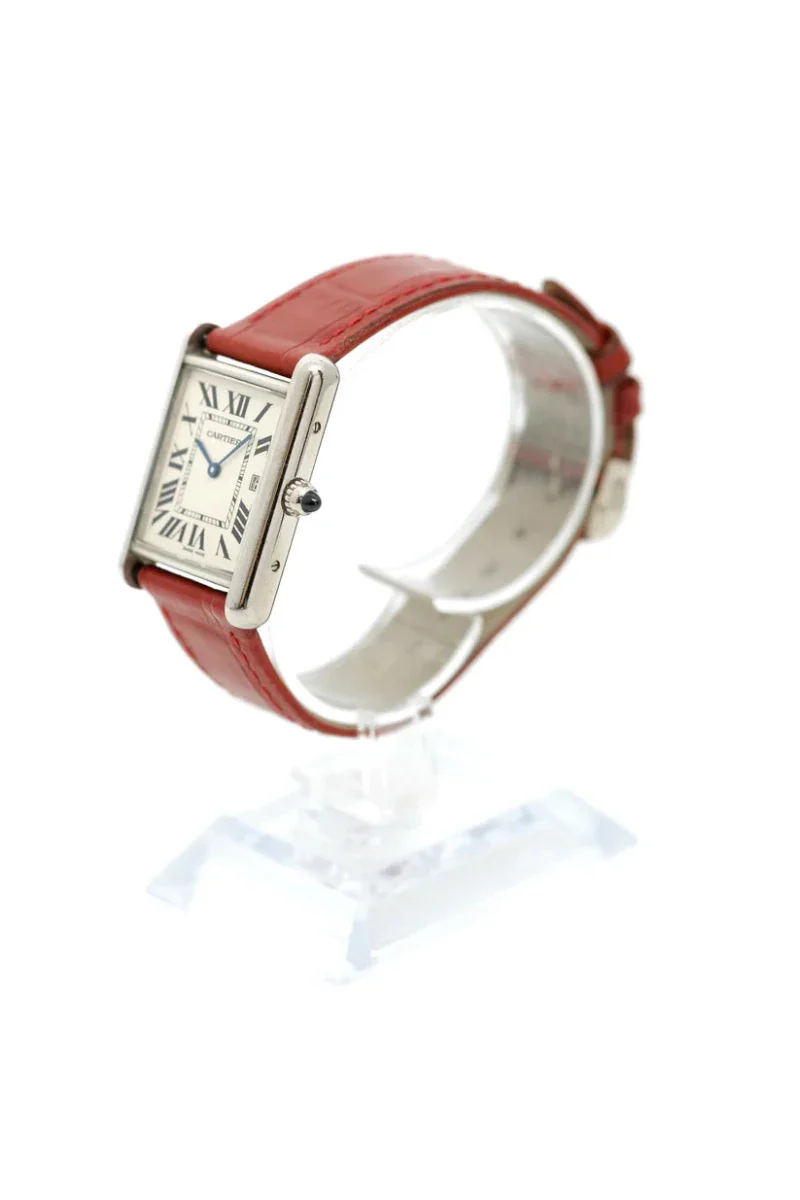 Montre CARTIER "Tank Louis" en or blanc, saphir et cuir - Image 3