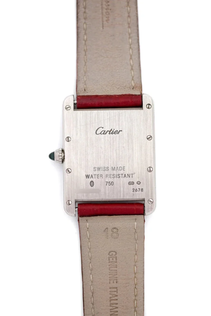 Montre CARTIER "Tank Louis" en or blanc, saphir et cuir - Image 5