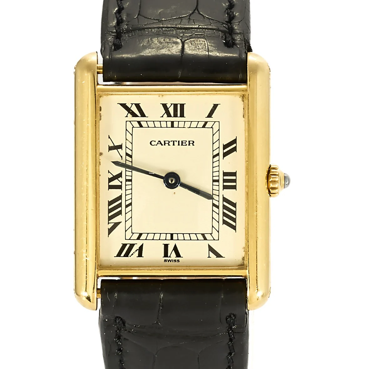 Montre CARTIER "Tank Louis" en or jaune, cuir et quartz