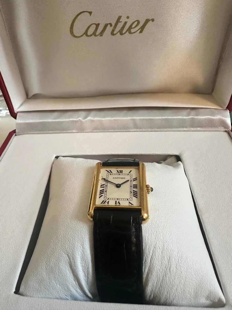 Montre CARTIER "Tank Louis" en or jaune, cuir et quartz - Image 4