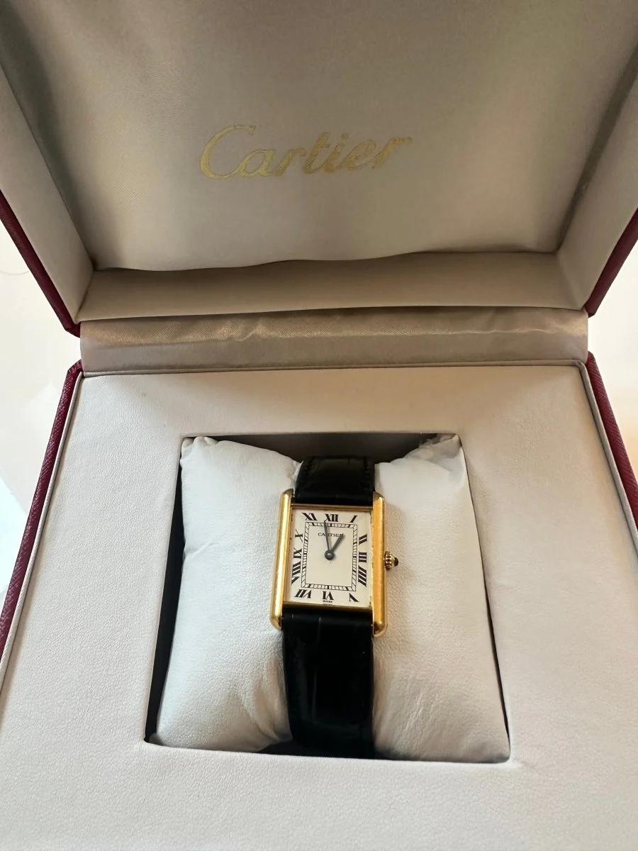 Montre CARTIER "Tank Louis" en or jaune, cuir et quartz - Image 5