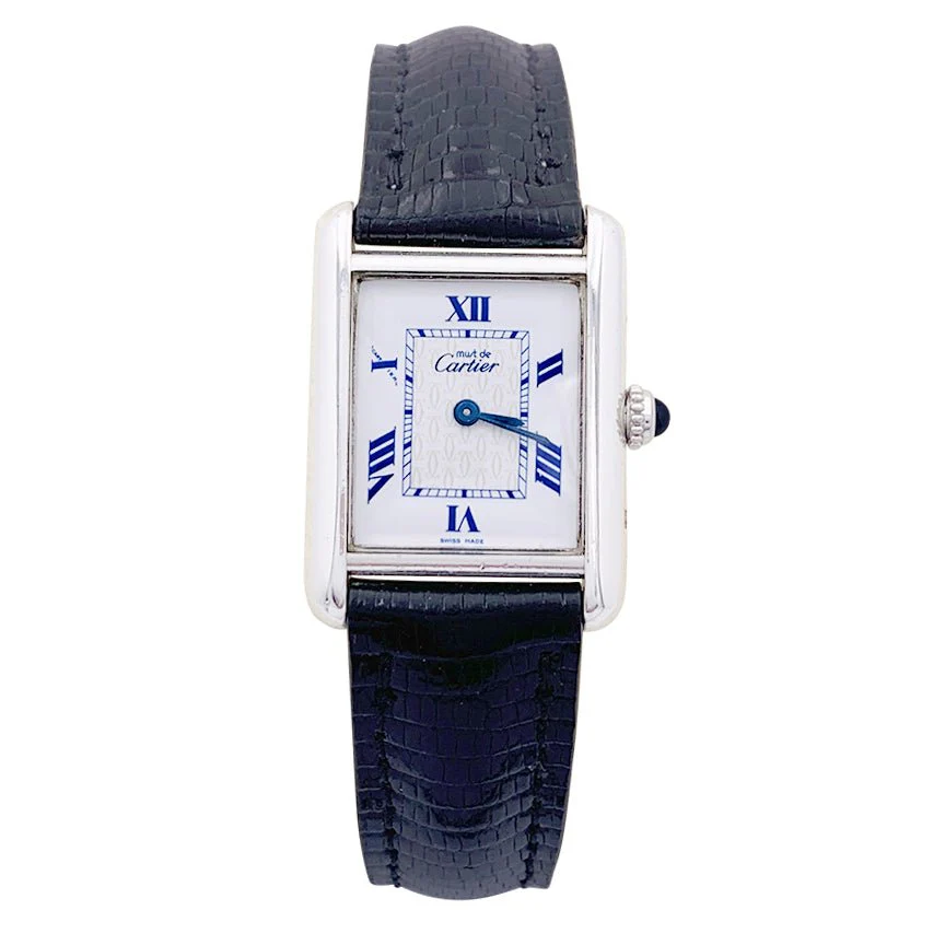 Montre  Quartz CARTIER "Tank Must" en acier, argent et cuir.