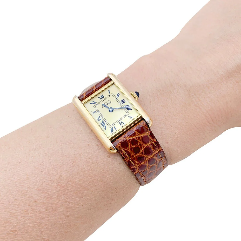 Montre CARTIER "Tank Must" en argent plaqué or et cuir - Image 2