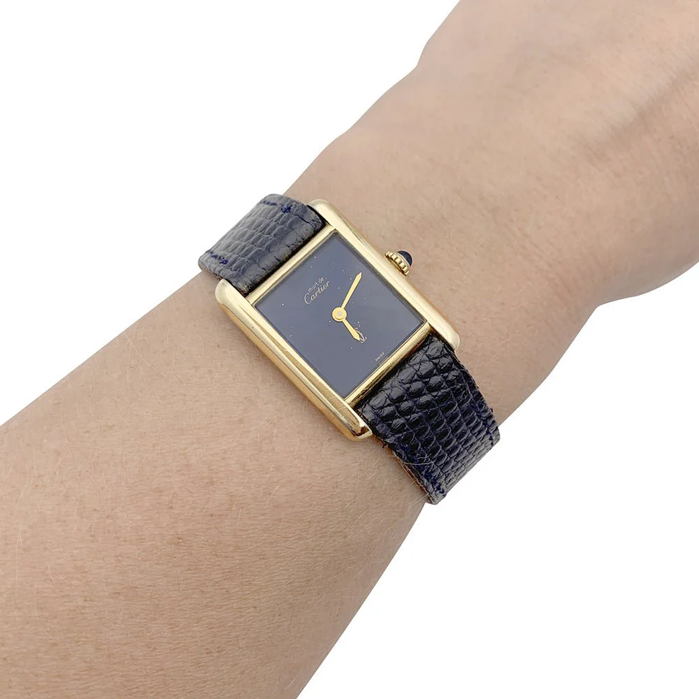 Montre CARTIER "Tank Must" argent plaqué or, cadran laqué bleu. - Image 2