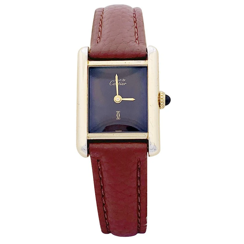 Montre CARTIER "Tank Must" argent plaqué or, cadran laqué marron