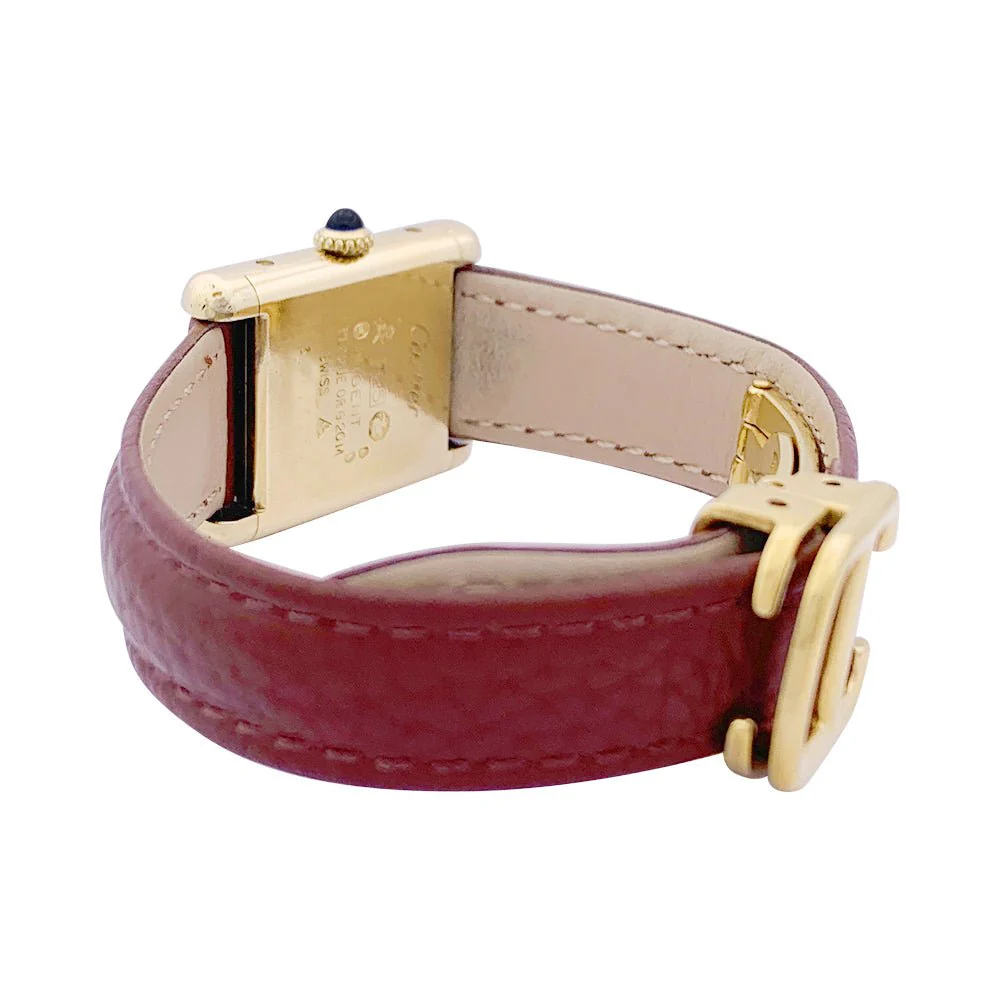Montre CARTIER "Tank Must" argent plaqué or, cadran laqué marron - Image 4