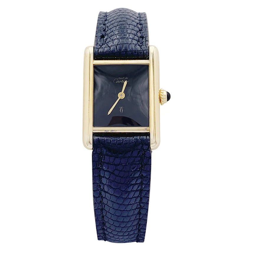Montre Mécanique CARTIER "Tank Must" en argent et cuir