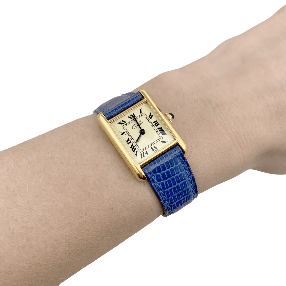 Montre CARTIER "Tank Must" en argent plaqué or et cuir - Image 2
