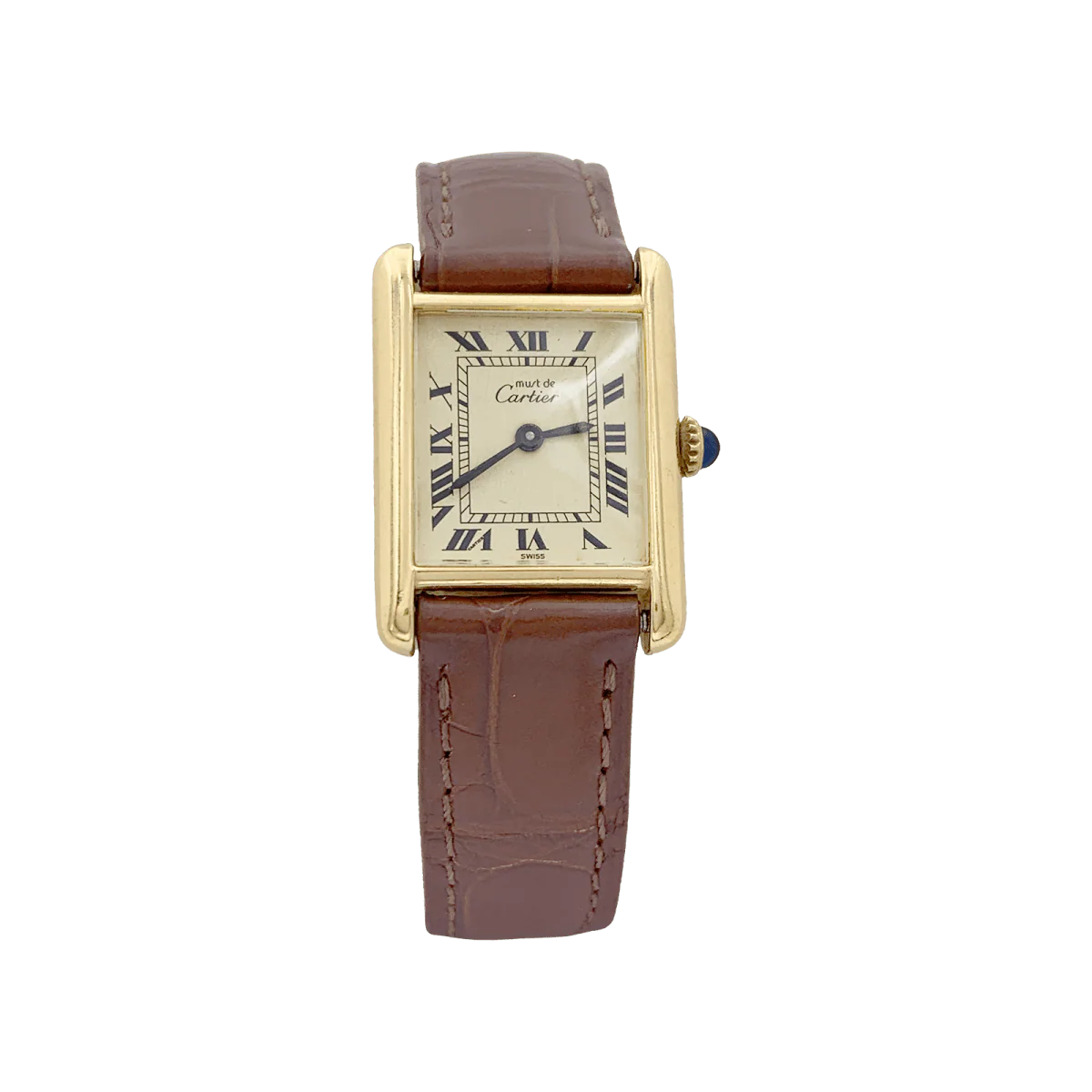 Montre Cartier "Tank Must" argent plaqué or, cuir.
