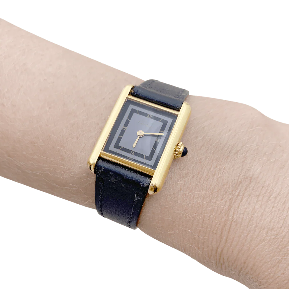 Montre CARTIER, "Tank Must", argent plaqué or et cuir - Image 2