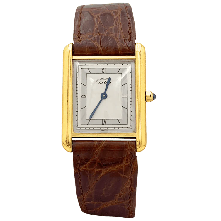 Montre CARTIER "Tank Must" en argent, acier, plaqué or et cuir