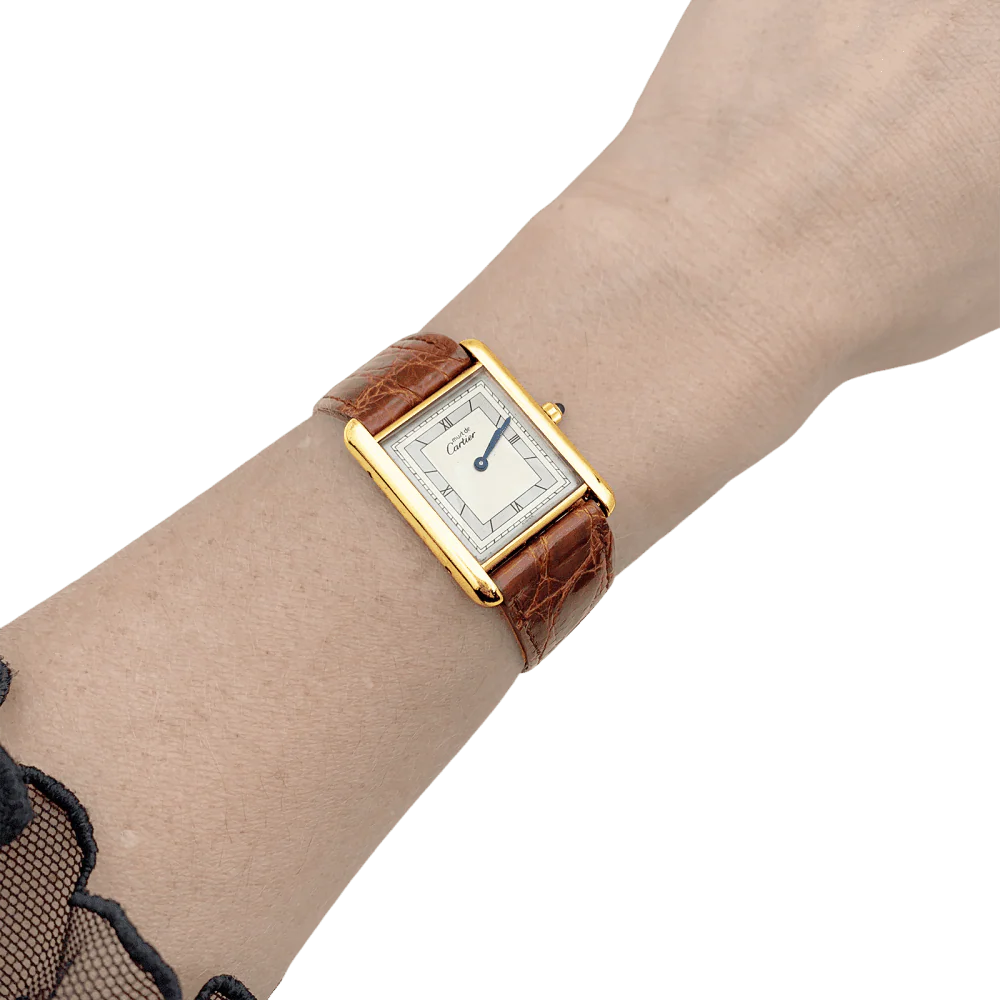 Montre CARTIER "Tank Must" en argent, acier, plaqué or et cuir - Image 2