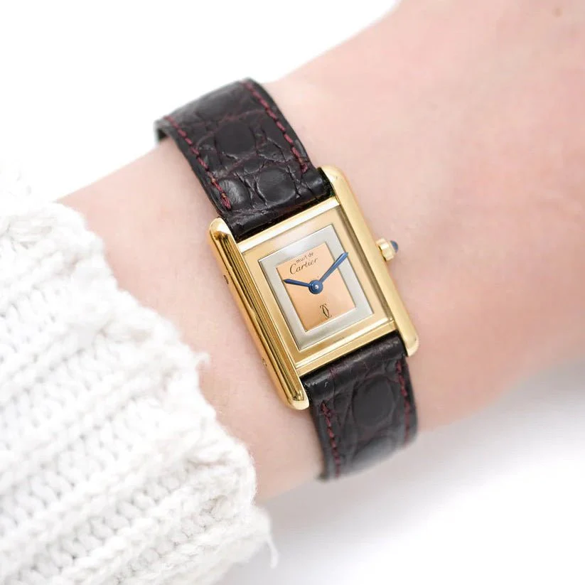 Montre CARTIER "Tank Must Trinity" Médium en or blanc, or jaune, or rose, vermeil et cuir - Image 2