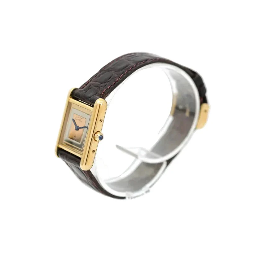 Montre CARTIER "Tank Must Trinity" Médium en or blanc, or jaune, or rose, vermeil et cuir - Image 3