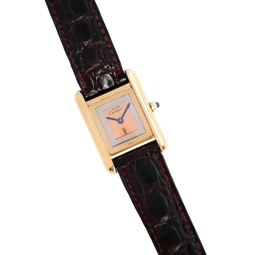 Montre CARTIER "Tank Must Trinity" Médium en or blanc, or jaune, or rose, vermeil et cuir - Image 4