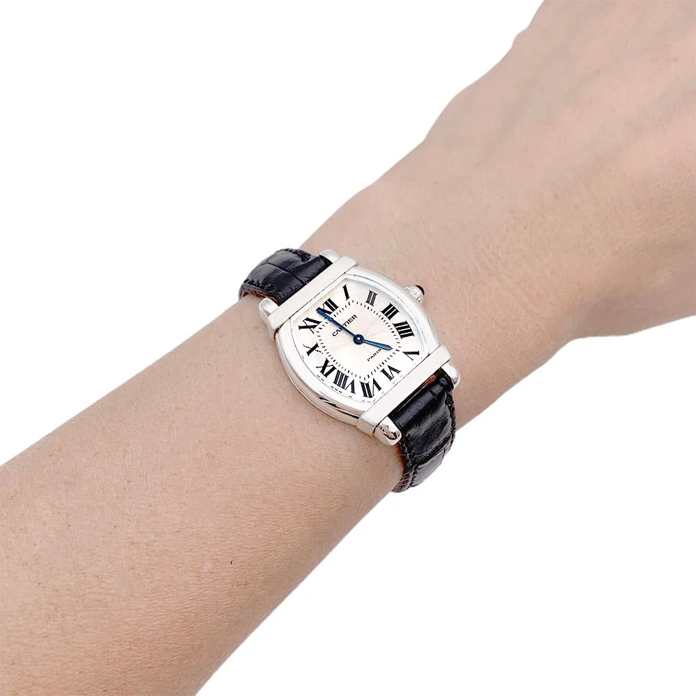 Montre Cartier, "Tortue Chinoise", platine, or blanc, cuir. - Image 6
