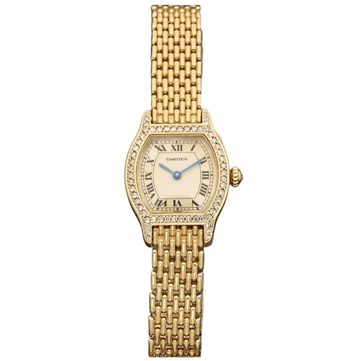 Montre CARTIER "Tortue" en or jaune, acier et diamants