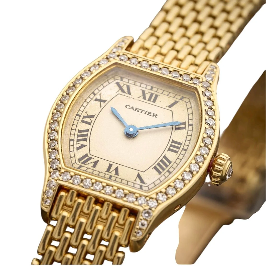 Montre CARTIER "Tortue" en or jaune, acier et diamants - Image 3