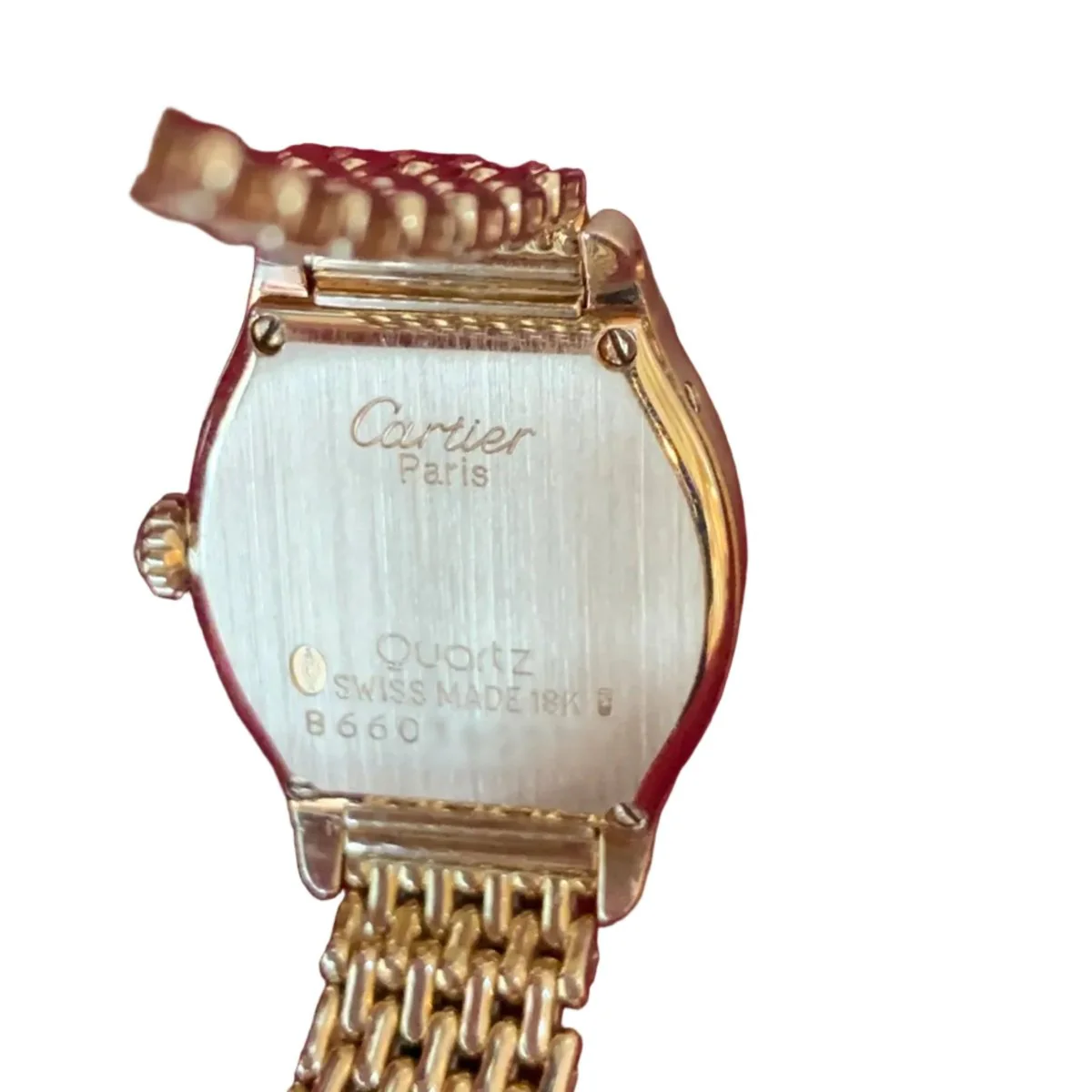 Montre CARTIER "Tortue" en or jaune, acier et diamants - Image 4