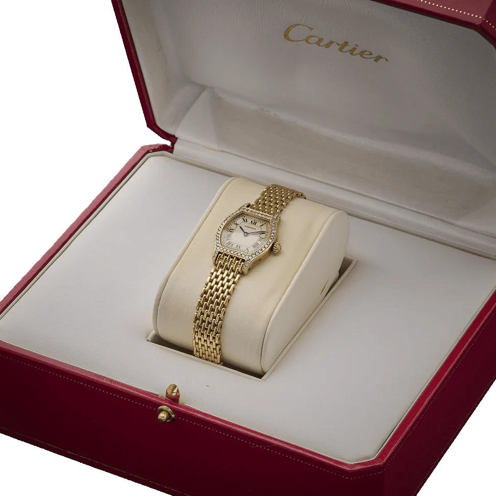 Montre CARTIER "Tortue" en or jaune, acier et diamants - Image 5