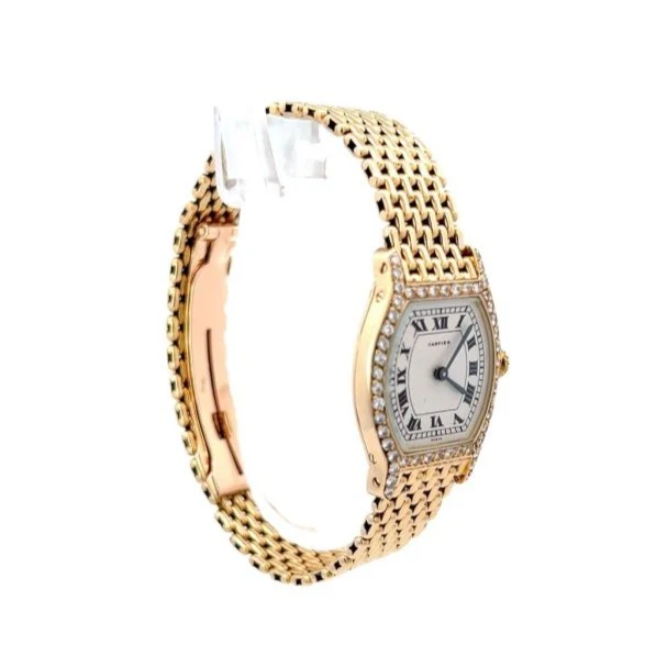 Montre Mécanique CARTIER "Tortue" en or jaune et diamants - Image 2