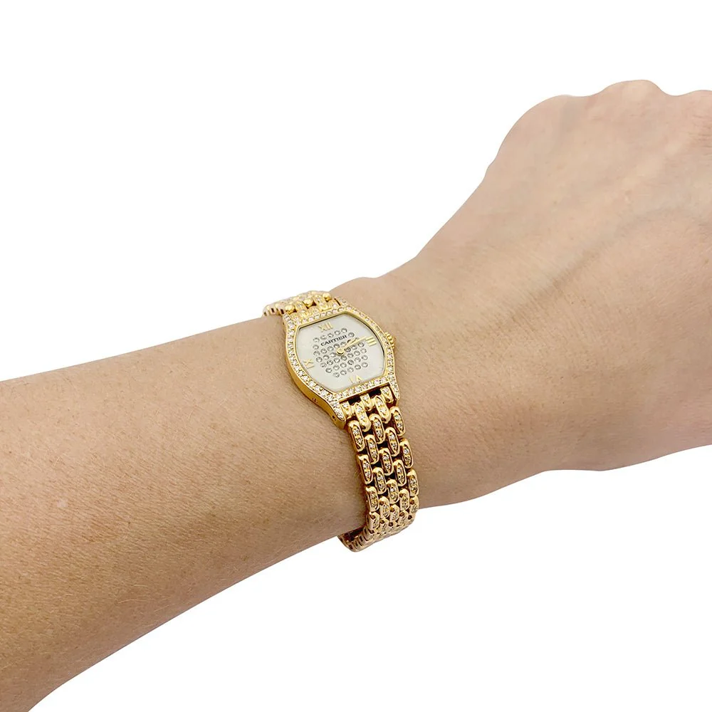 Montre Cartier "Tortue" or jaune, diamants, nacre. - Image 2