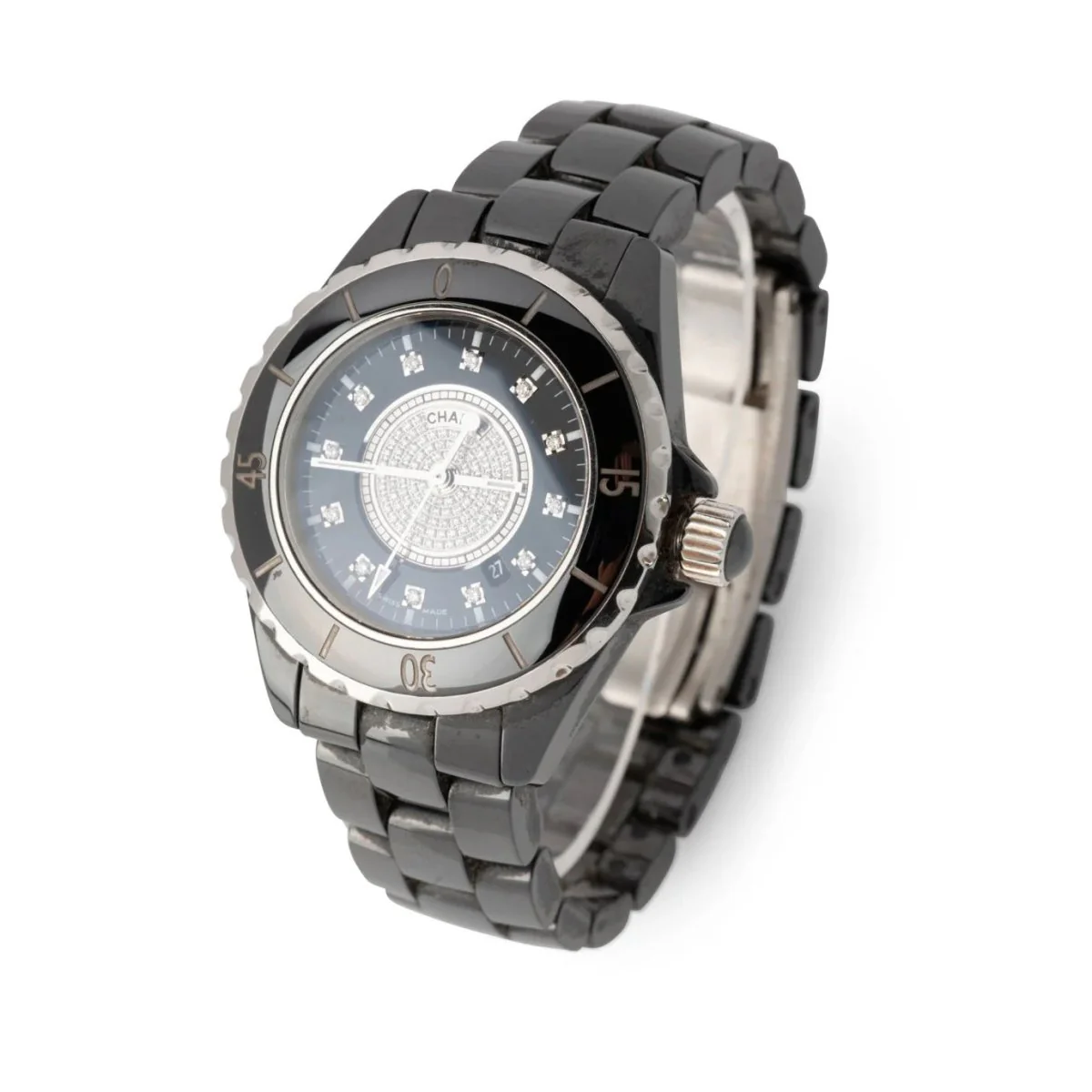 Montre CHANEL "J12" en céramique noire et diamants