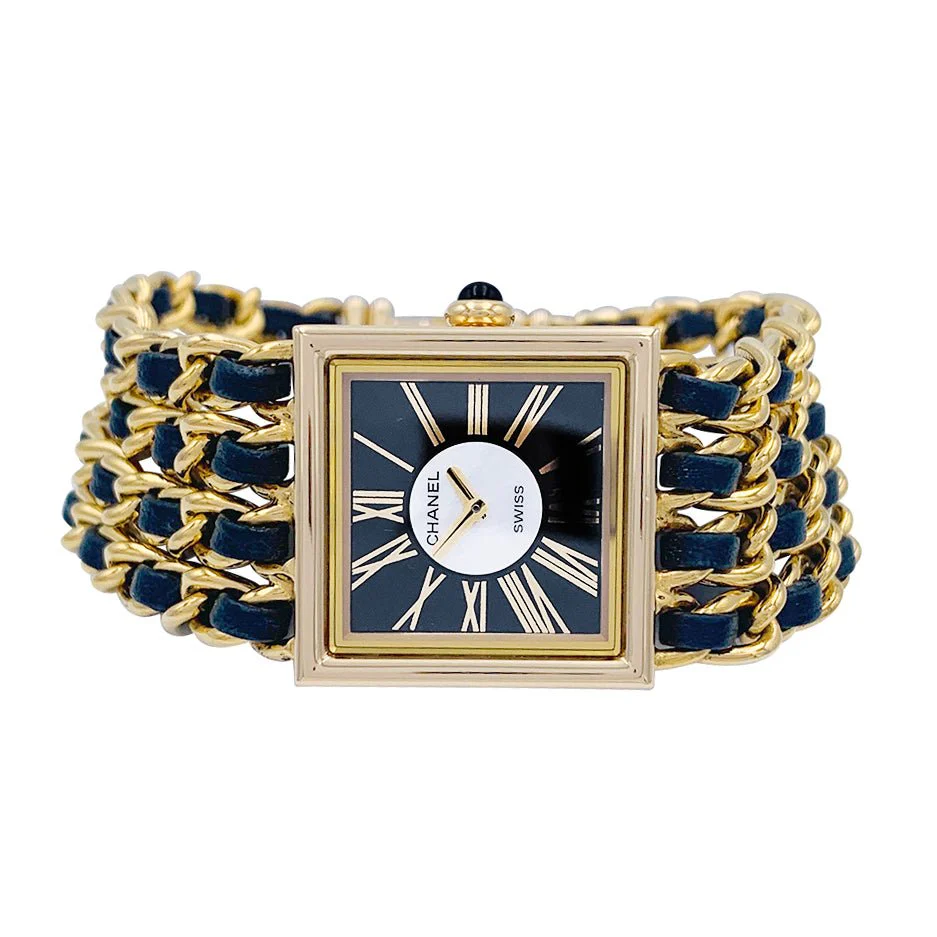 Montre Chanel, "Mademoiselle", or jaune, cuir. - Image 3