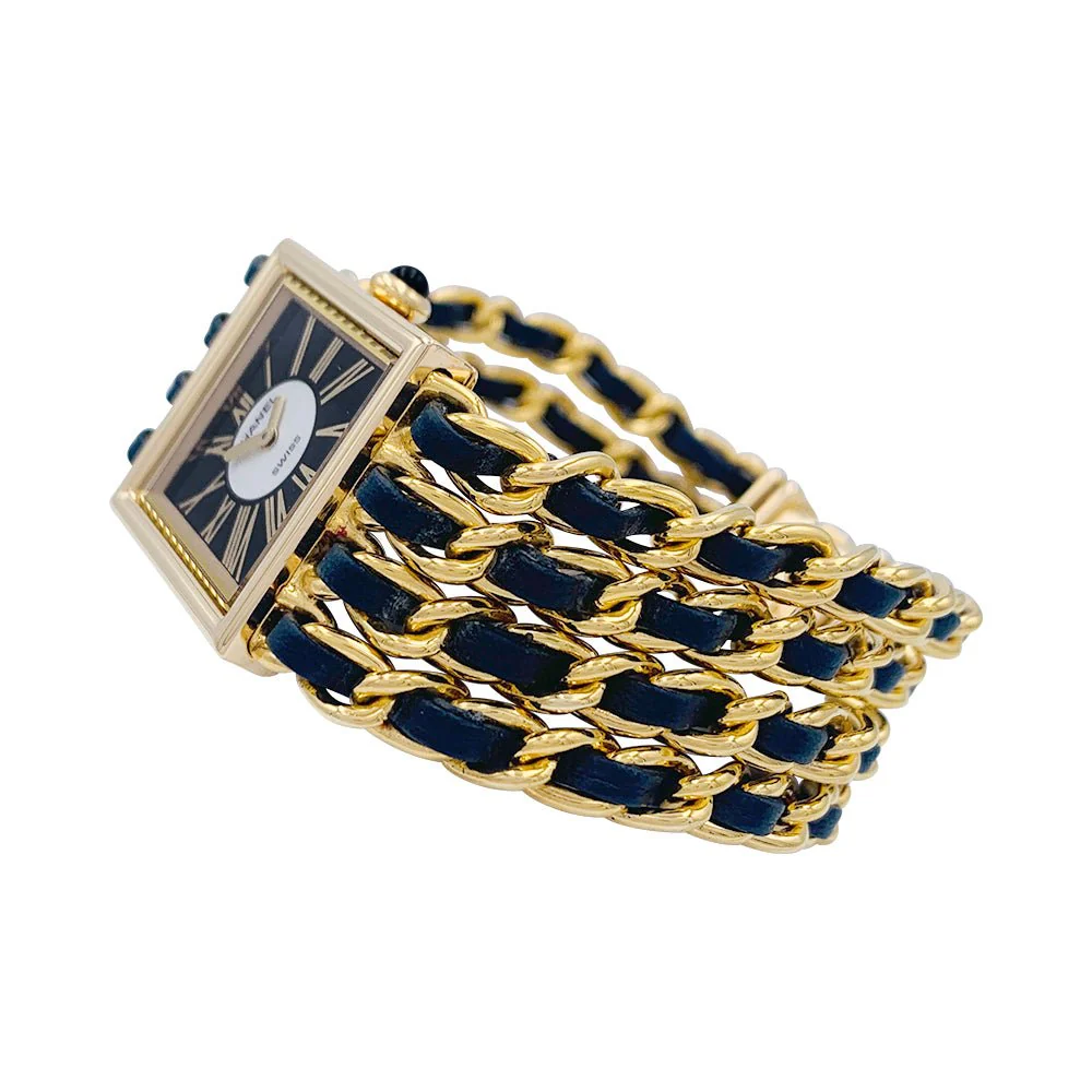Montre Chanel, "Mademoiselle", or jaune, cuir. - Image 5