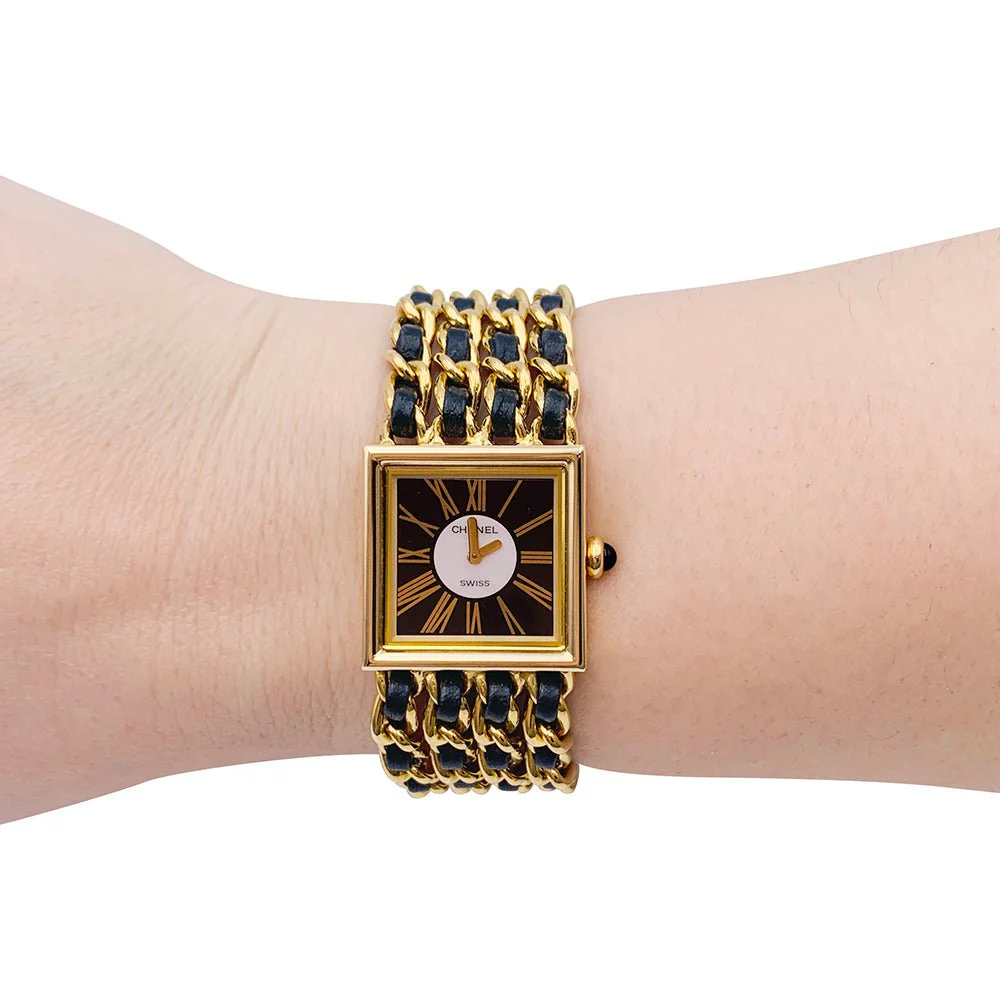 Montre Chanel, "Mademoiselle", or jaune, cuir. - Image 6