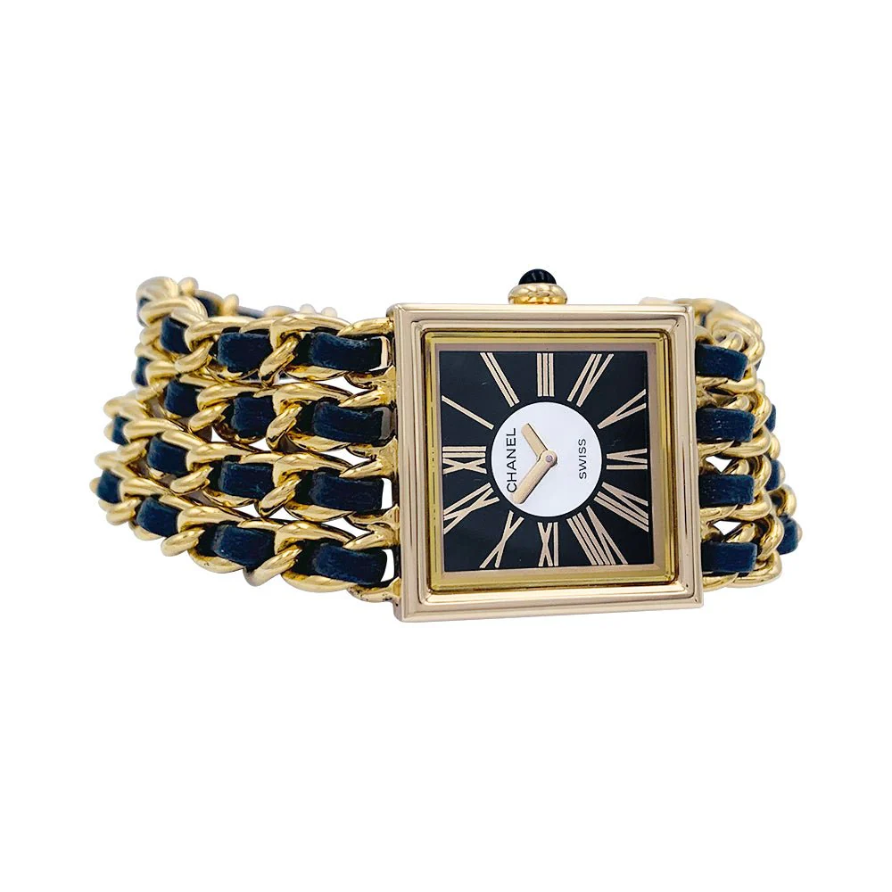 Montre Chanel, "Mademoiselle", or jaune, cuir. - Image 8