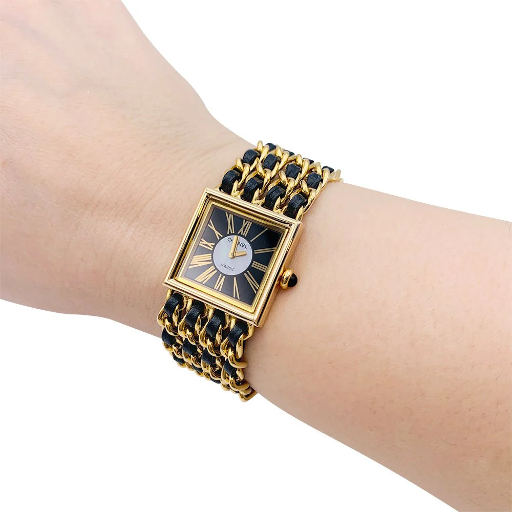 Montre Chanel, "Mademoiselle", or jaune, cuir. - Image 9