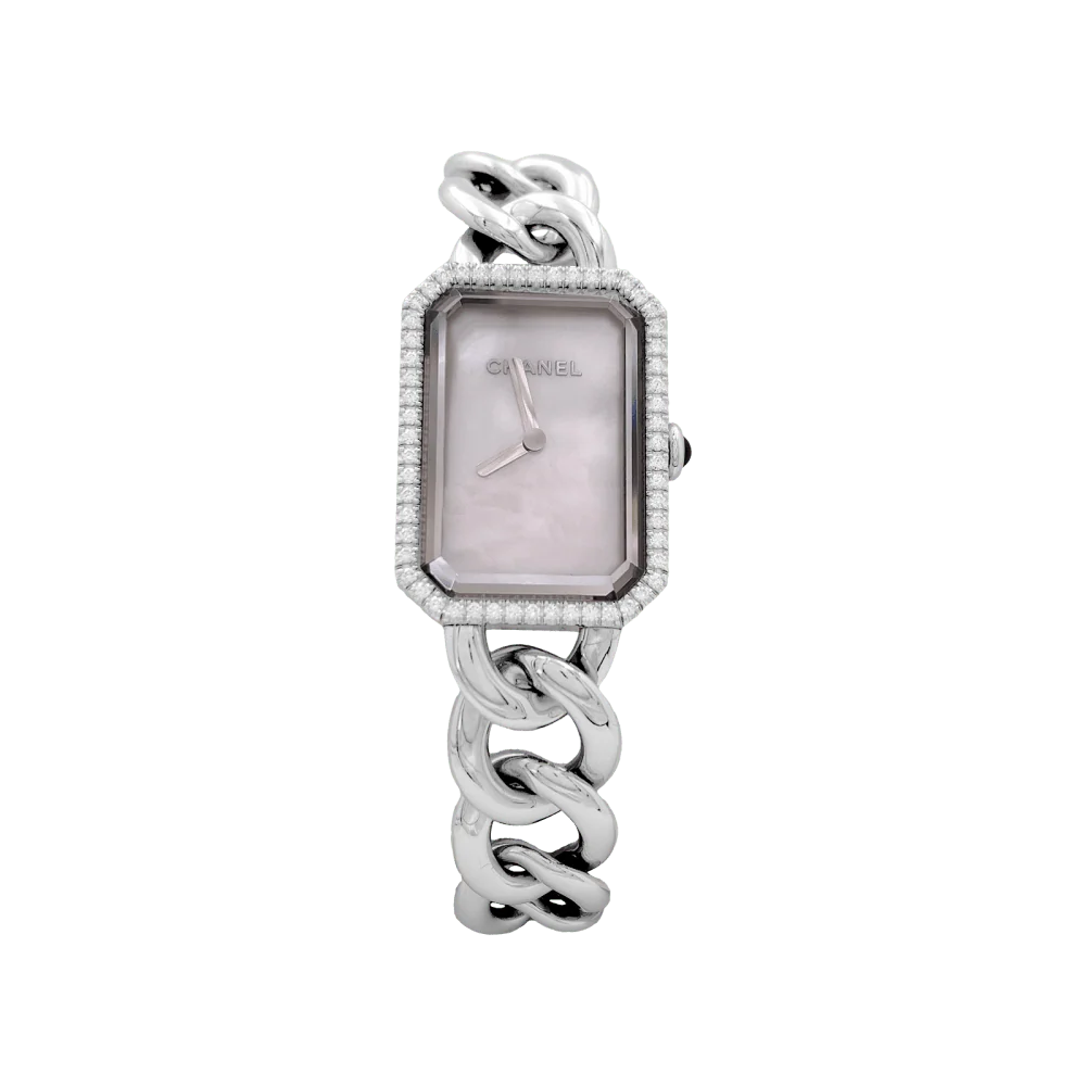 Montre Chanel "Première Chaîne Gourmette" en acier, nacre et diamants