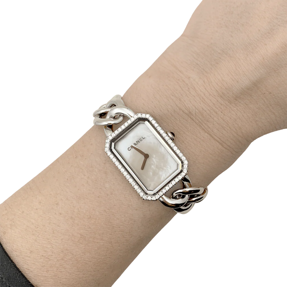 Montre Chanel "Première Chaîne Gourmette" en acier, nacre et diamants - Image 2