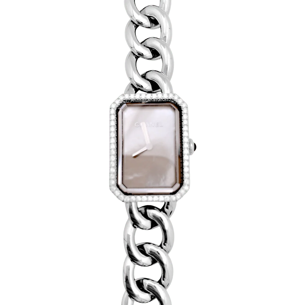Montre Chanel "Première Chaîne Gourmette" en acier, nacre et diamants - Image 3