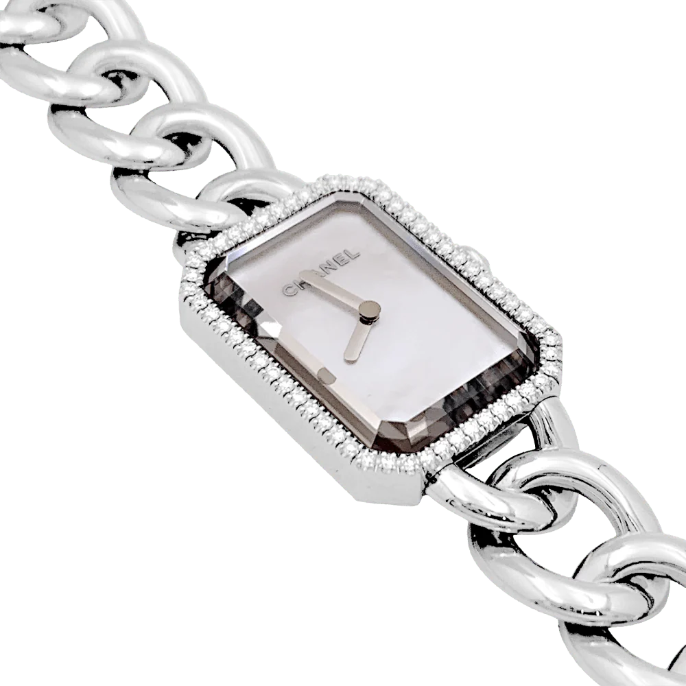 Montre Chanel "Première Chaîne Gourmette" en acier, nacre et diamants - Image 4