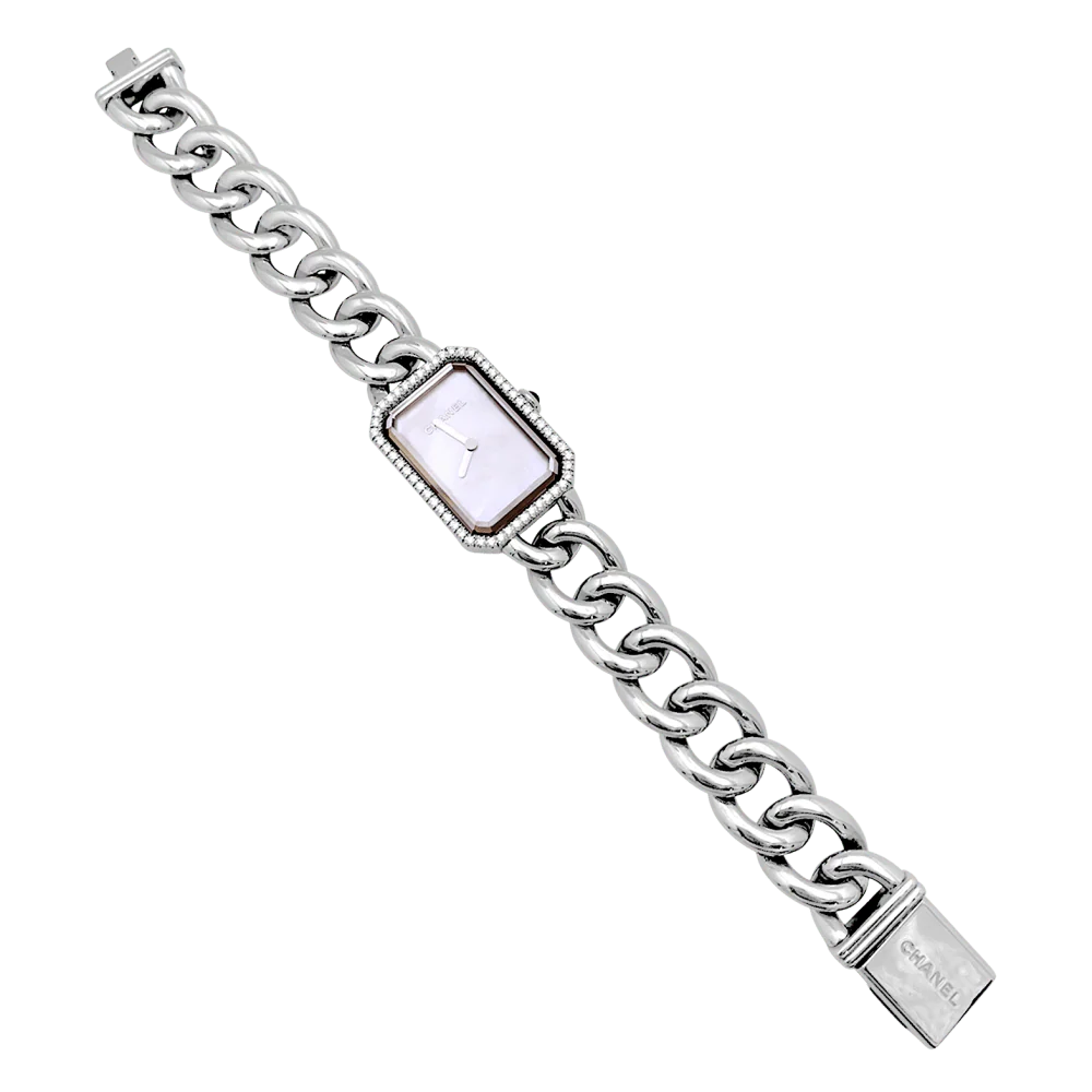 Montre Chanel "Première Chaîne Gourmette" en acier, nacre et diamants - Image 5
